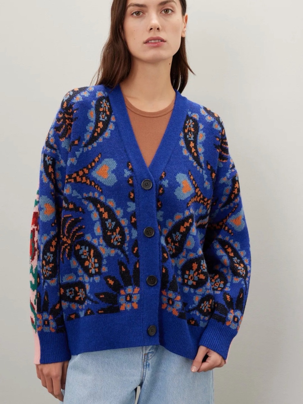 FARM Rio Toucans Mixed Scarf Pattern Cardigan